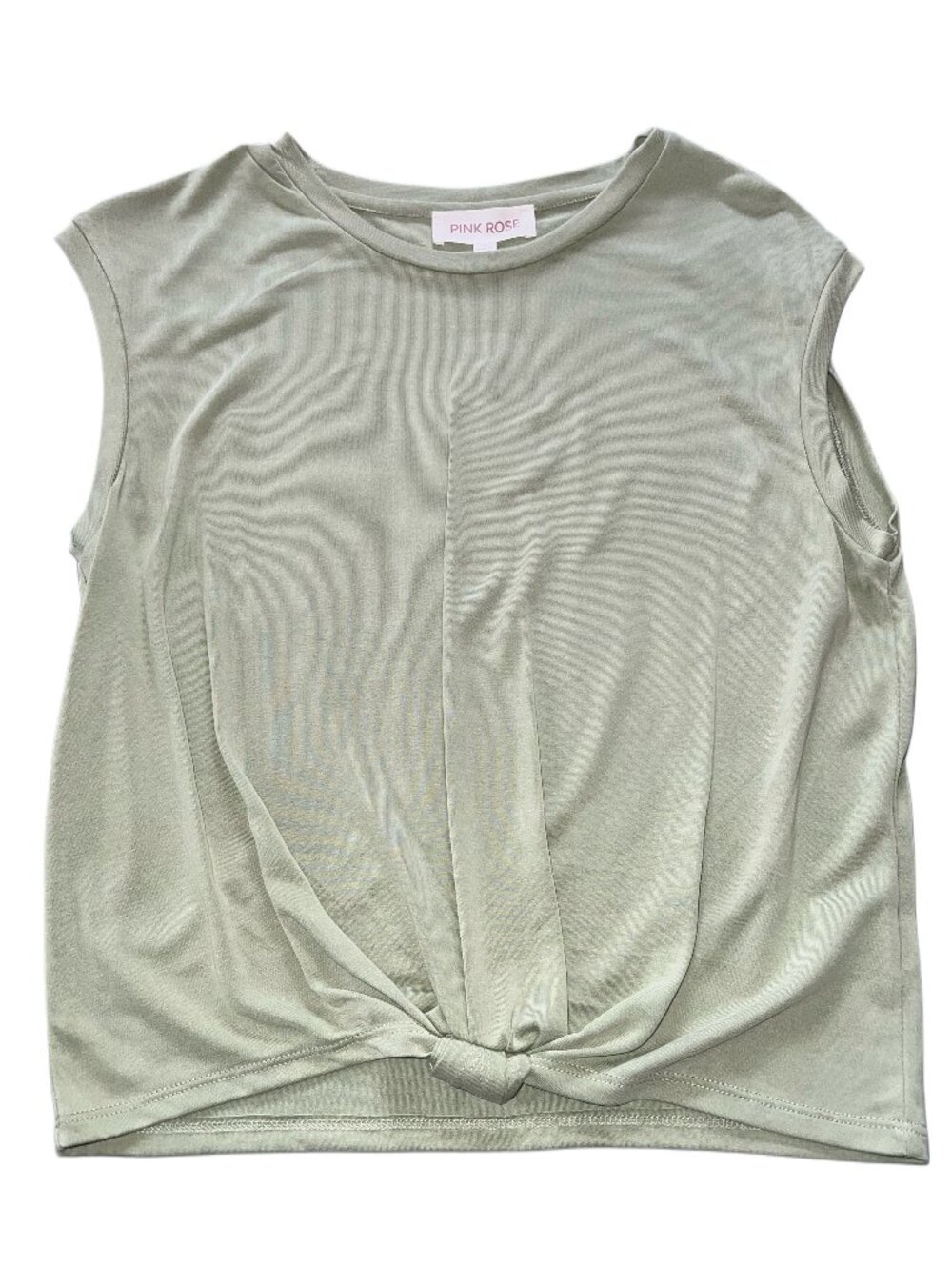 Pink Rose Sage Green Sleeveless Knot Front Crop Top Size M